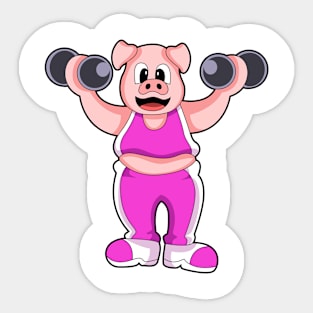 Pig at Bodybuilding with Dumbbells Sticker